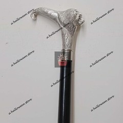 Silver Brass Lion Derby Head Handle 3 Fold Black Wooden Walking Stick Cane Gift
