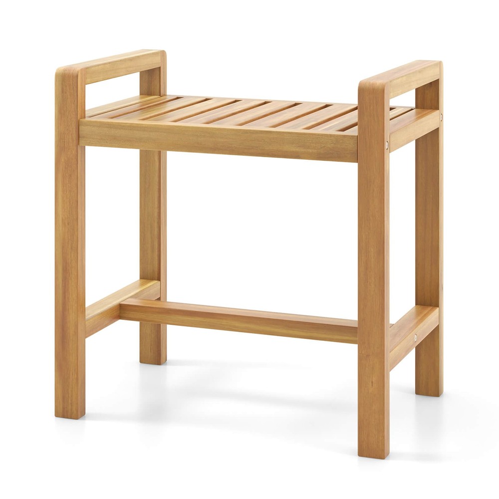 Teak Wood Solid Wood Stool Shower Bench for Inside Shower Shaving Legs Natural