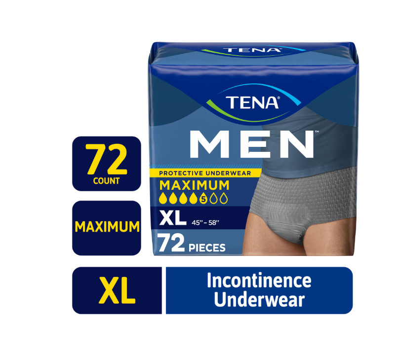 TENA Protective Underwear for Men, Maximum, XL, 72 count (Waist size 45in-58in)