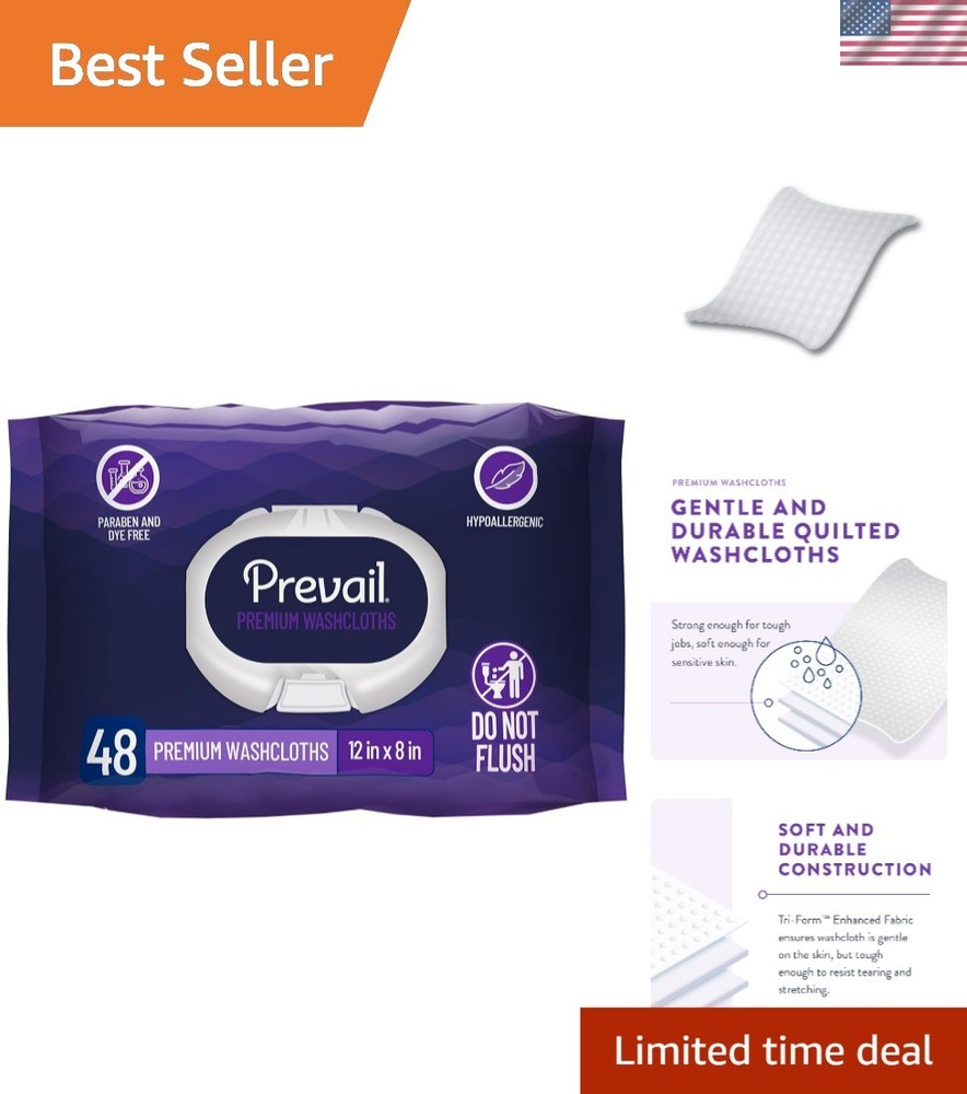 Quilted Adult Washcloths, Hypoallergenic Disposable Wipes – Pack of 48