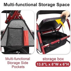 Foldable Rollator Walkers with Seat for Seniors 5 Adjustable Height 350 LB Red