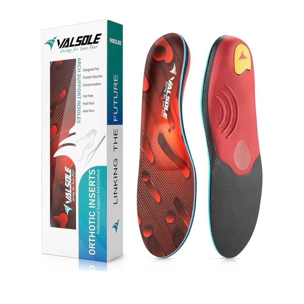 VALSOLE Orthotic Inserts Arch Support Insoles Plantar Fasciitis Relief Red Black