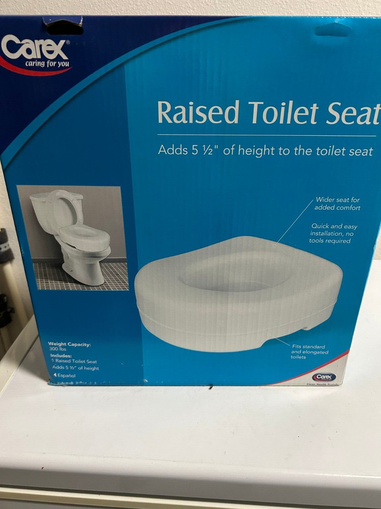 Carex raised toilet seat adds 5 1/2 inches of height 300 lbs