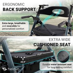 Helavo 2-in-1 Bariatric Walker Wheelchair Combo 500 lb Extra Wide All-Terrain