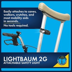 LightBaum 2G LED Flashlight for Canes, Crutches & Walkers — Universal Clip-On Mo