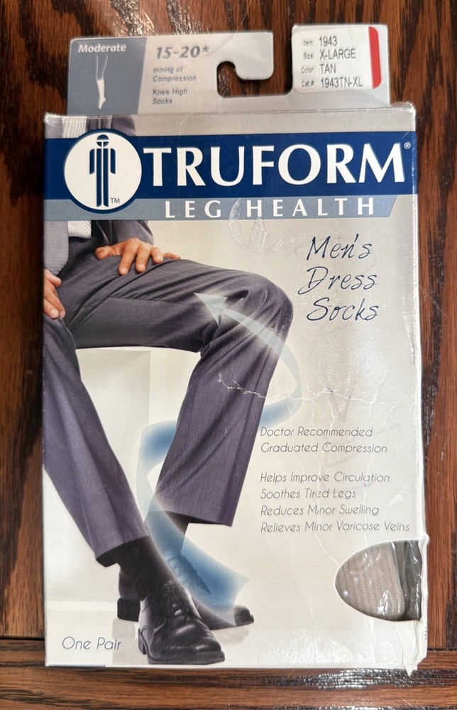 TRUFORM Men’s Dress Socks Moderate Compression 15-20 mmHg Tan XL 1943TN-XL