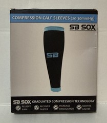 SB SOX Compression Calf Sleeves 20-30 mmHg Unisex Size S Black/Blue Pair