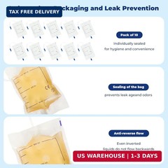 10 Pack Urine Drainage Bags with Adjustable Straps,Anti-Reflux Valve,500ML | Twi