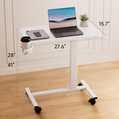 Adjustable Overbed Bedside Table with Lockable Wheels, Pneumatic Mobile Stand…