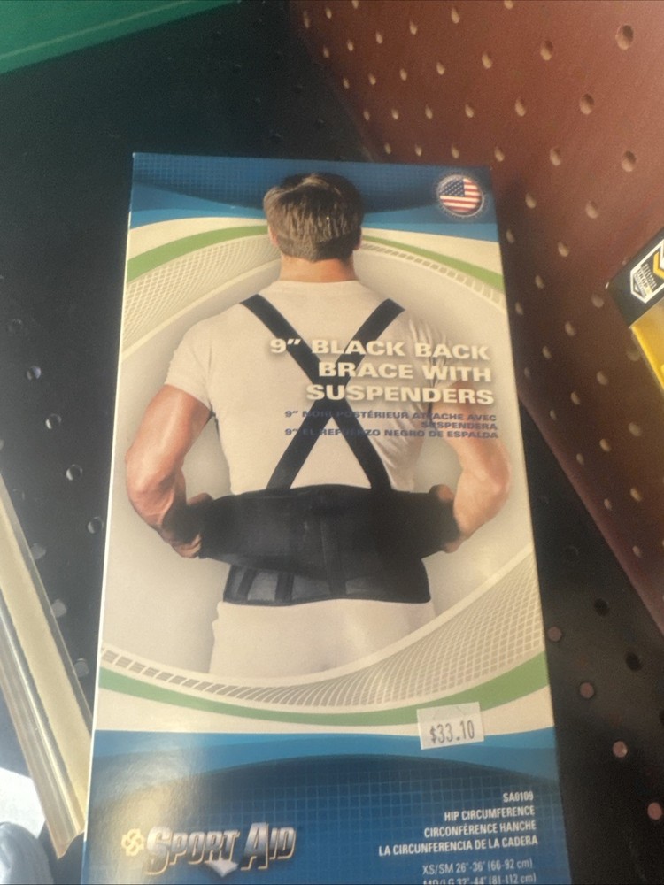 Sportaid Back Brace with Suspenders Black, 32″-44″, medium/large