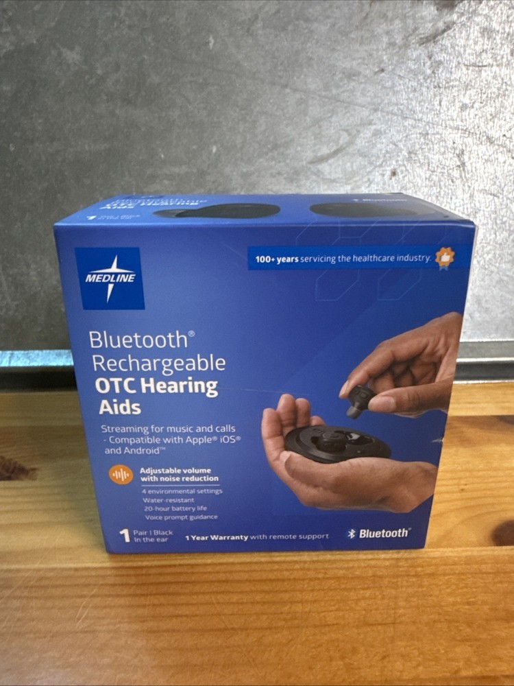 Medline Rechargeable OTC Hearing Aids, In-Ear, Black, 4 Sound Modes, Volume +/-