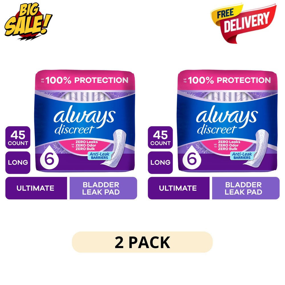 2 Pack Always Discreet Incontinence Pads for Women Extra Heavy Absorbency Long 4