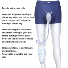 Male Wearable Incontinence Pants Urinal Leg Bag Silicone Urine Funnel Collector