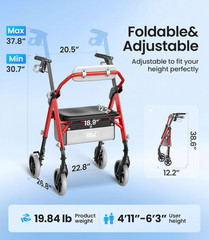 VOVCIC Z11 Rollator Walker for Seniors, 380 Lbs Capacity, Foldable & Lightweight
