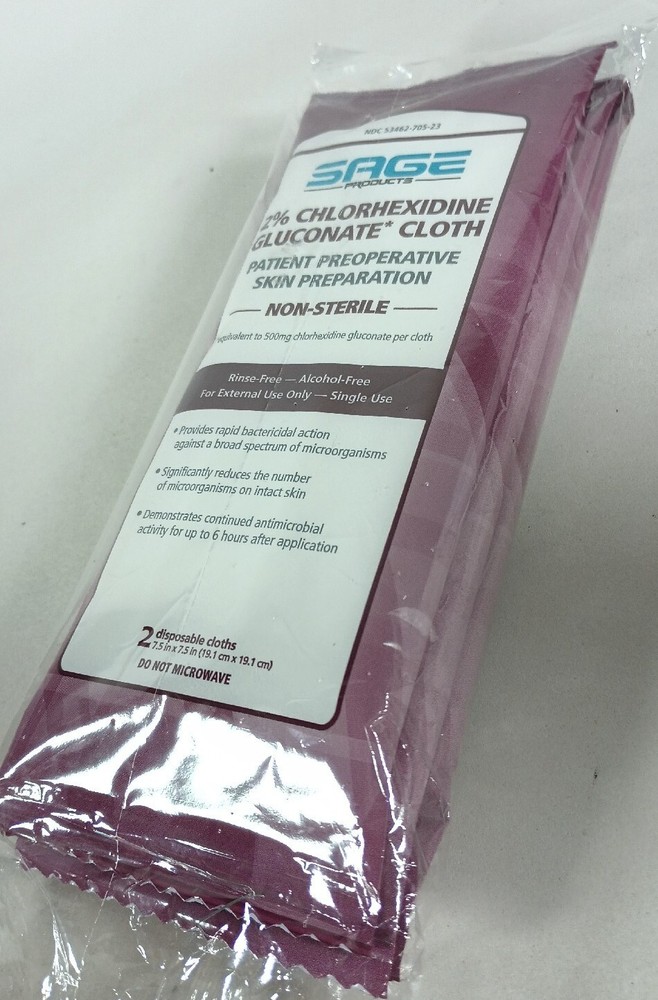 Sage Products 2% Chlorhexidine Gluconate Cloths 3x 2 Packs 6 Total Jul’23