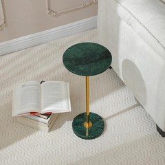 Hmjeae 9.8-Inch Marble Round Drink Table Stone Finish Pedestal End Table For