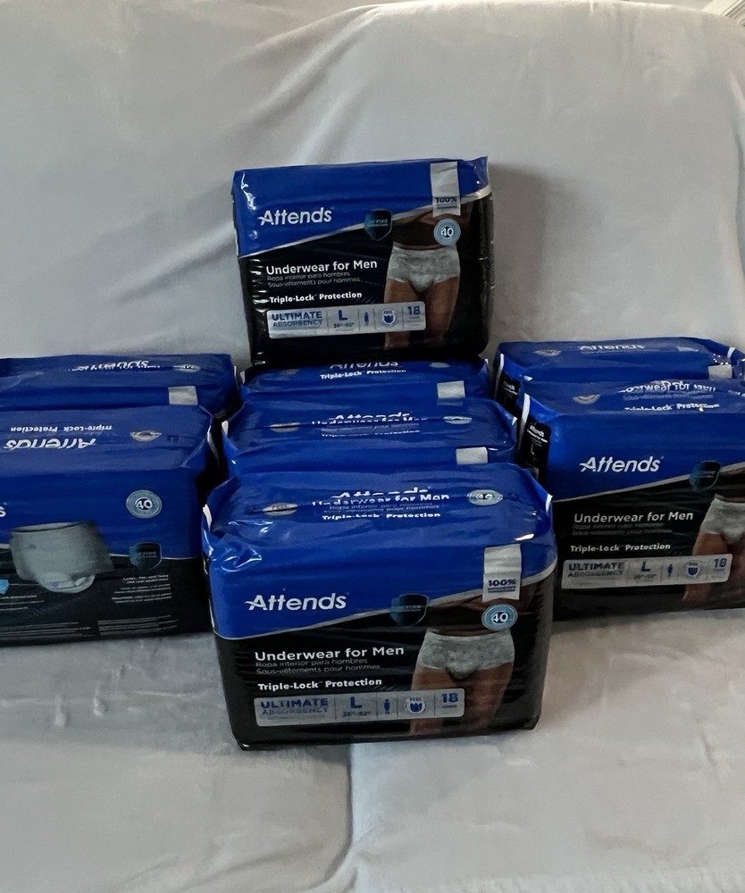 Attends Adult Incontinence Underwear Men L36”–52”Ultimate Absorbency 144Ct Lot 8