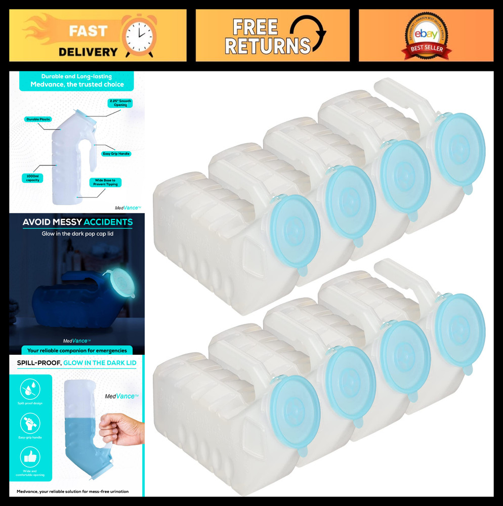 1000ml Portable Urinals for Men – 8 Pack, Spill Proof & Leak-Proof Pee Bottles,