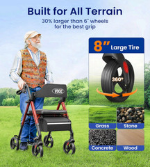Walkers for Seniors, Z21 Rollator Walker with Seat Supports 350lb, 8″ Big Wheels