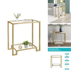 Gifttrove 2 Tier Rectangular Side Table Gold End Table Glass Top Modern Metal