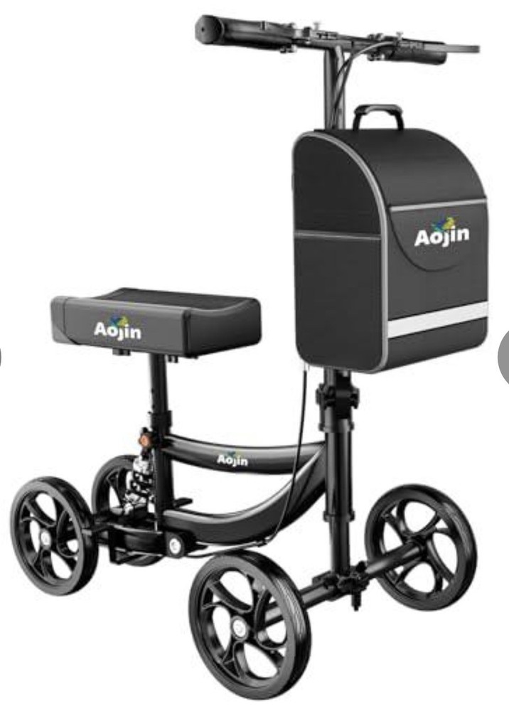 Aojin Knee Scooter Steerable Portable Walker 8″ Front Wheels Senior 300lb Black
