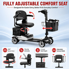 4 Wheel Mobility Scooter Adults Seniors 350W 350lbs 15 Mile Silver Swivel Seat