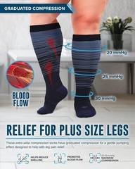 Plus Size Compression Socks Wide Calf 6XL 20-30mmHg Support 3 Pairs Line Patt…
