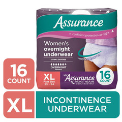 2pk Assurance Women’s Incontinence & Postpartum Underwear, XL, Overnight 16 Ct