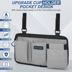 ZHCHG Wheelchair Side Bag w/ Cup Holder, Armrest Pouch for Walkers & Scooters