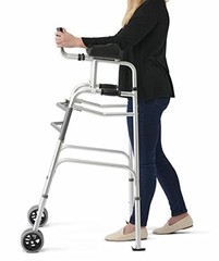 Medline Upright Folding Walker Forearm Rests 5″ Wheels Adjustable 300lb Capacity