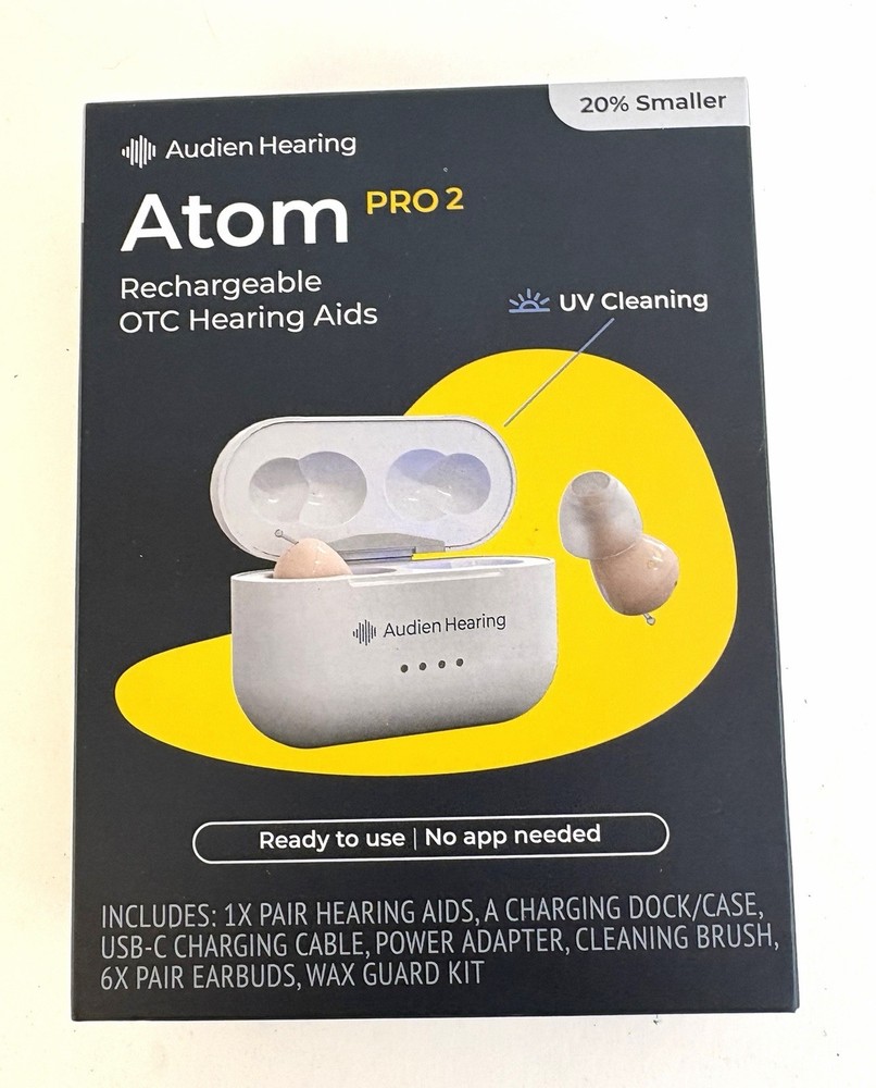 Audien Atom Pro 2 Rechargeable Hearing Aids NEW SEALED 1 Pair