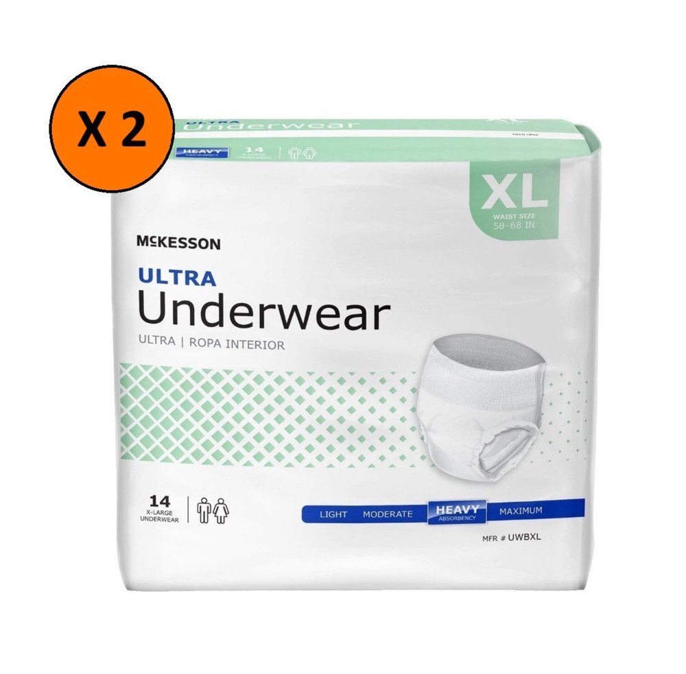McKesson UWBXL Unisex Adult’s 14 Disposable Underwear – Size XL White- 2 Packs
