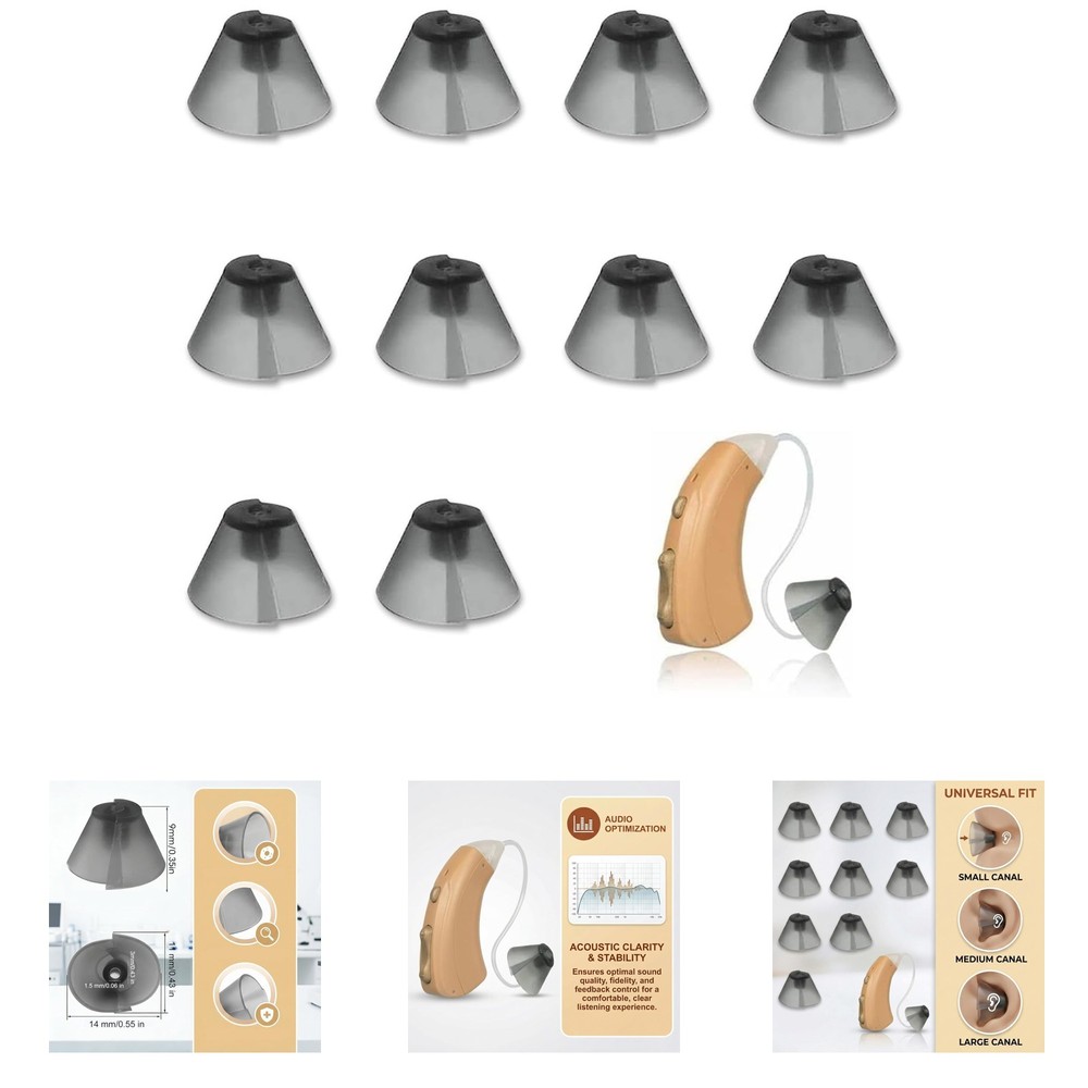Hearing Aid Ear Tips Replacement 10 Counts Dark Gray Tulip Domes Fits Standard