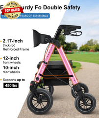Heavy-Duty Walkers for Seniors with Seat,450Lb Bariatric Rollator Walker | 12″ F