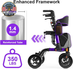 Walkers for Seniors, Rollator Walker with Seat, 350 Lb Weight Capacity, 18″ Big
