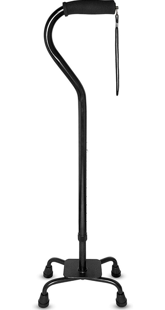 RMS Quad Adjustable Walking Cane with 4 Pronged Base for Extra Stability – Black