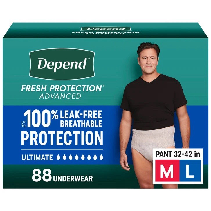 Depend Protection Plus+ Ultimate Underwear for Men, Size: M/L, 88 Count
