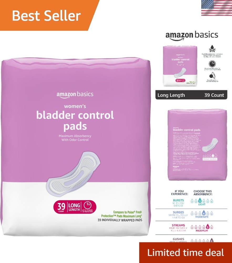 Maximum Absorbency Incontinence Pads for Women – 39 Count, Unscented Comfort