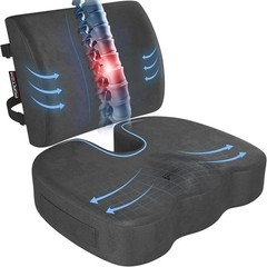XL Memory Foam Seat Cushion with Lumbar Support for Pain Relief – Dark Grey