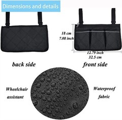 3X Wheelchair Side Pouch Storage Bag Armrest Pocket Organizer Holder Pocket US