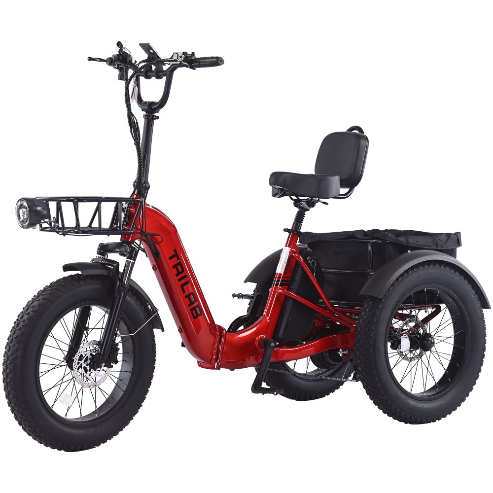 500W 48V Folding Electric Cargo Trike,20″x4″ Fat Tire 3-Wheel,Tricycle for Adult
