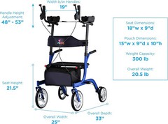 NOVA Phoenix Rise UP Rollator, Upright Walker w/Padded Forearm, BLUE – OPEN BOX!