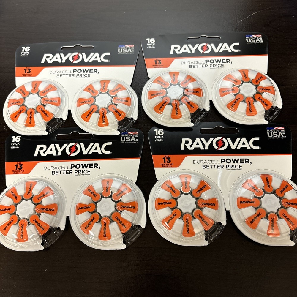 RAYOVAC SIZE 13 HEARING AID BATTERIES 64COUNT EXP 11/2027 NEW SEALED 4 PACKS