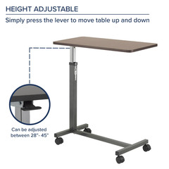 Drive Medical Adjustable Overbed Table, Silver Vein Finish, Non-Tilt Top