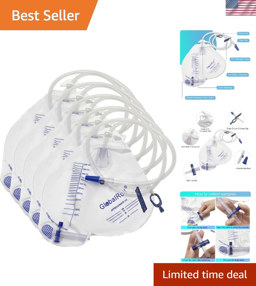 Professional Urinary Drainage Bag – 2000 mL Capacity for Caregivers – 5 Pack