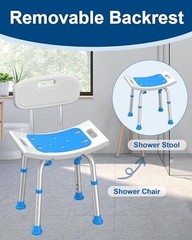 Homland Shower Chair W/ Removable Back 400 Lbs Aluminum Adjustable Non-Slip