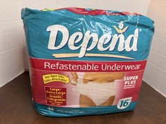 Depend Refastenable Underwear Brief Super Plus Absorbency 16 Pack 2002 L/XL