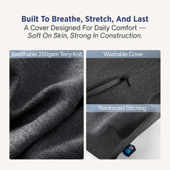 Lumbar Support Pillow – Memory Foam Back Cushion for Office & Car, Dark Grey