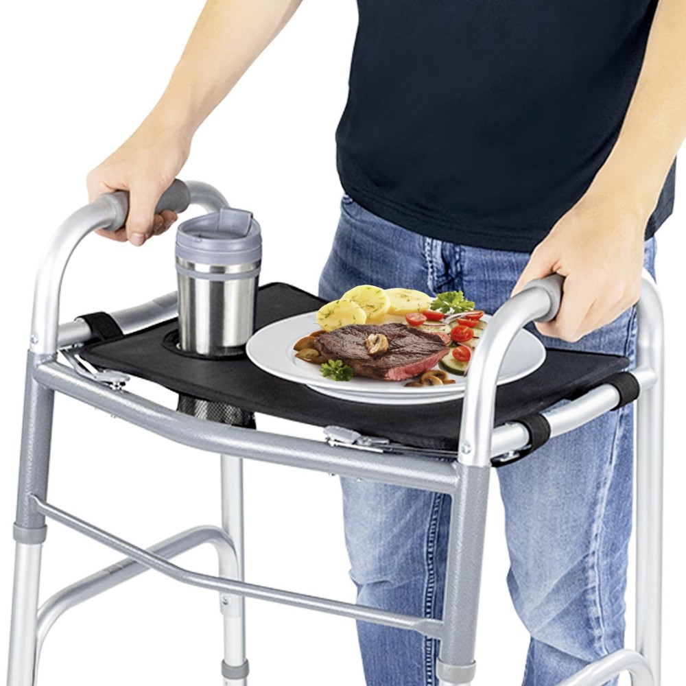 Vive Walker Tray for Folding – (w/Cup Holder) – Adult Mobility Black