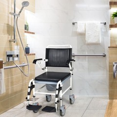 4-in-1 Bedside Commode Chair w/ Wheel Commode Wheelchair w/Detachable Bucket